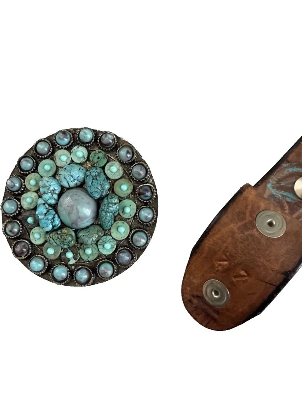 Leatherock Floral Tooled Leather Belt XL 39 Turquoise Removable Buckle Western